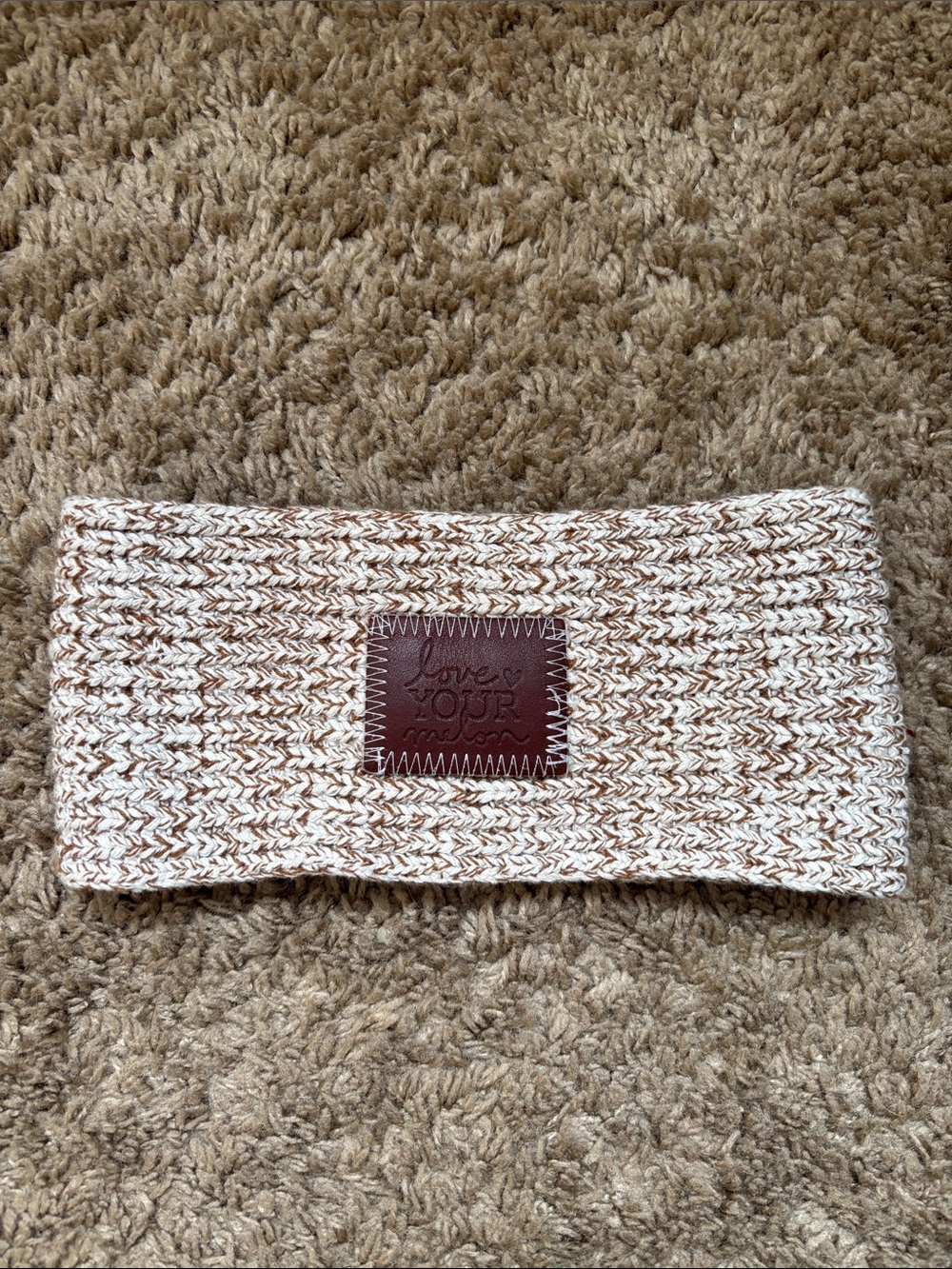 Love Your Melon Marled Knit Headband in Cream and Tan